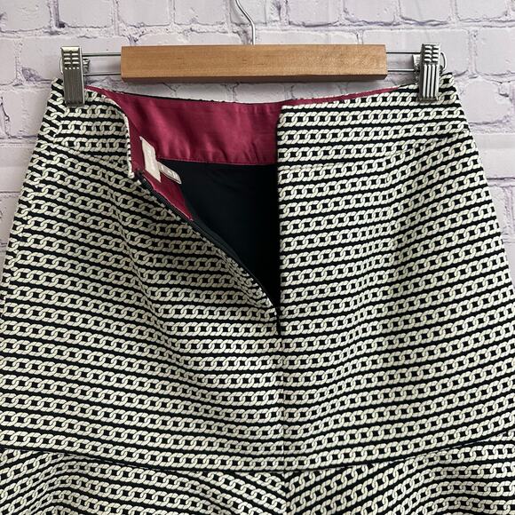 Banana Republic Black White Chainlink Pattern A Line Midi Skirt 2P Work Ruffle - Picture 4 of 7